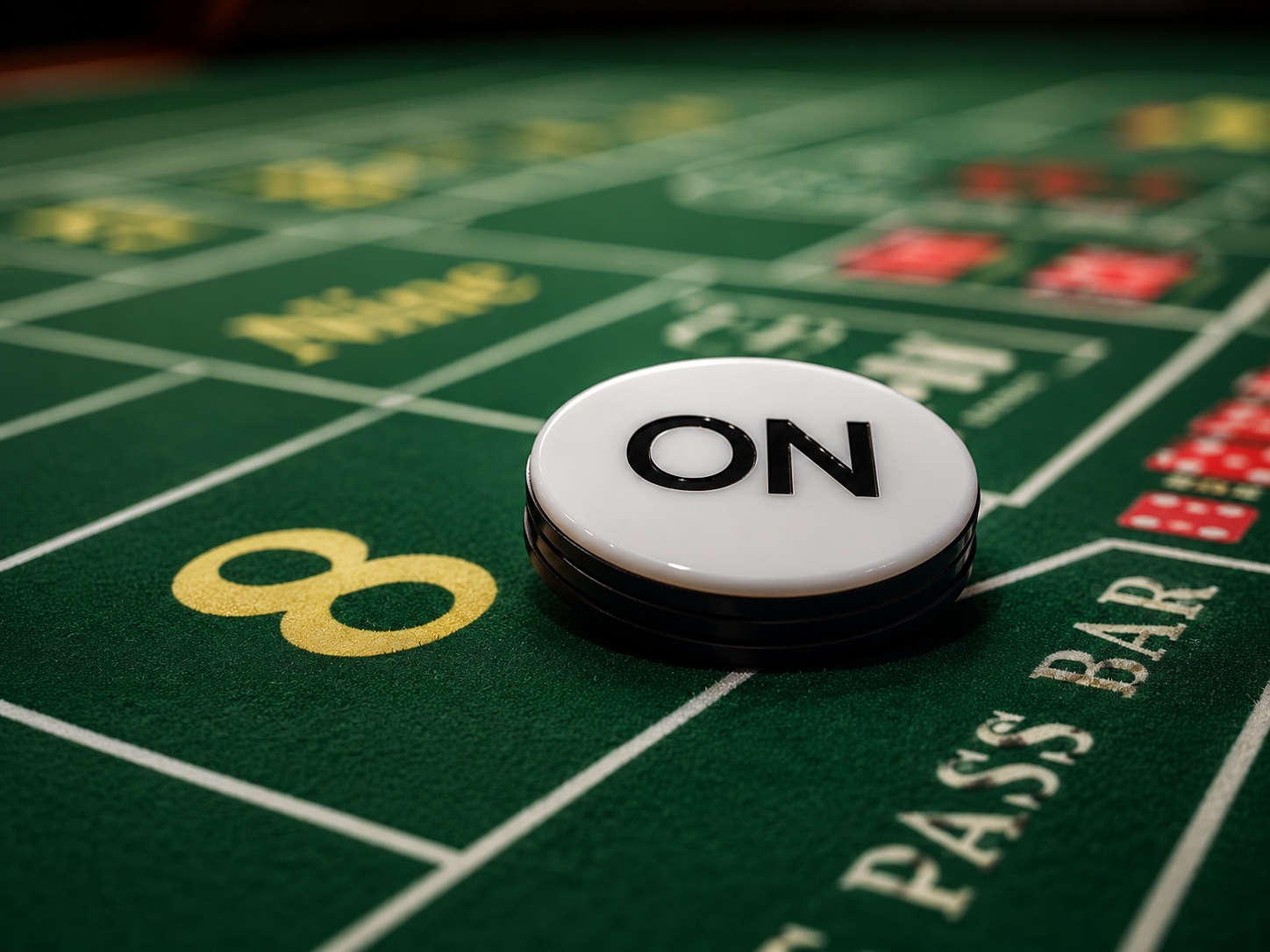 Craps puck showing ON and OFF sides used to mark the point