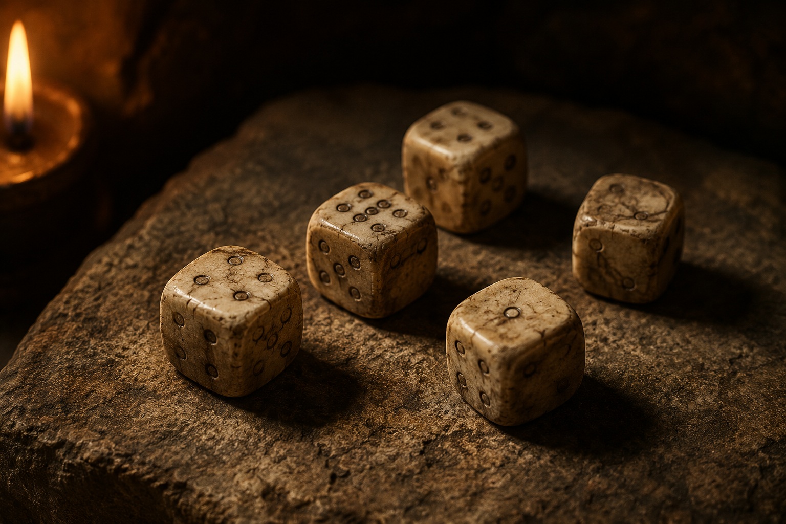 Ancient dice used for early gambling games before modern craps