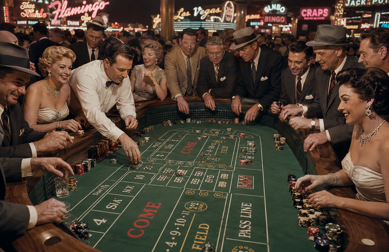 Vintage Las Vegas casino floor where craps became a signature table game