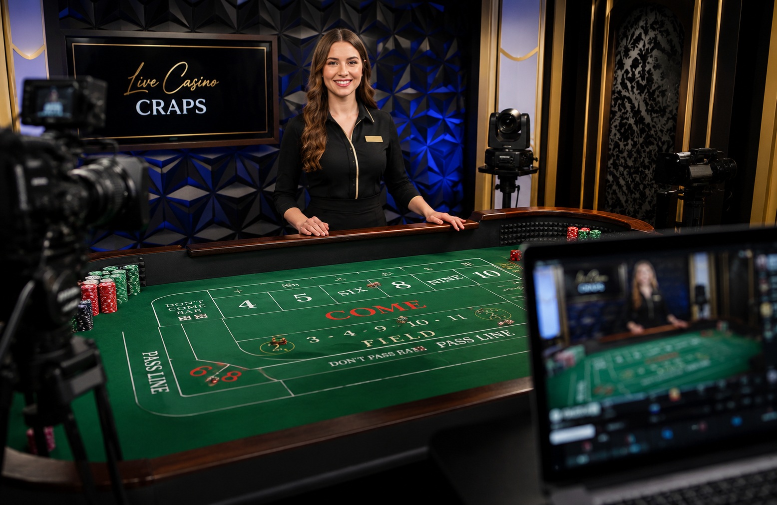 Online live dealer craps table streamed from a casino studio